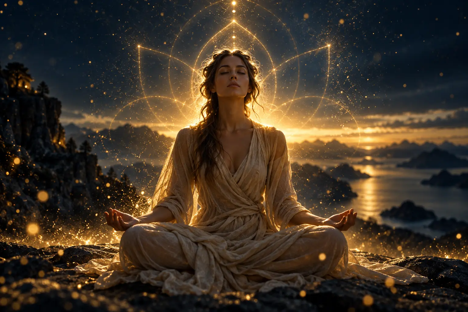 Meditation im warmen Goldlicht