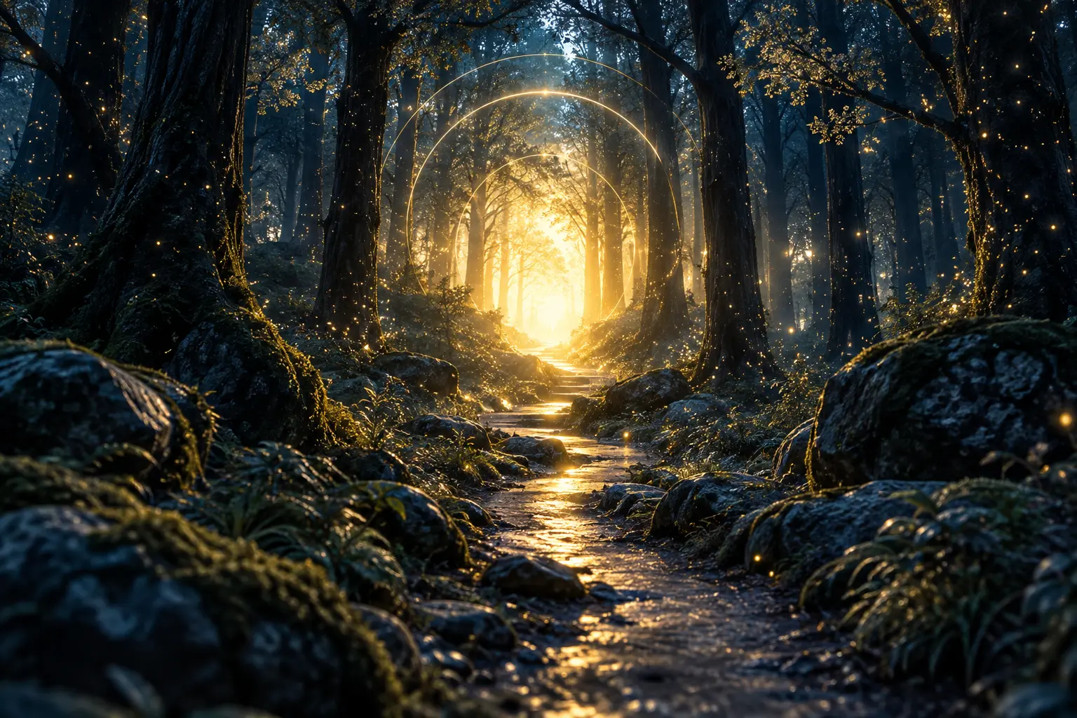 Goldener Waldweg als Symbol für den eigenen Weg